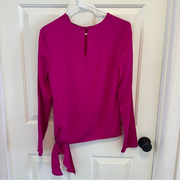 Milly Pink Silk Tie Front Long Sleeve Blouse Size 4 - Picture 2 of 6